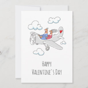 Happy Valentine's Day Red Heart Lovers Airplane Holiday Card