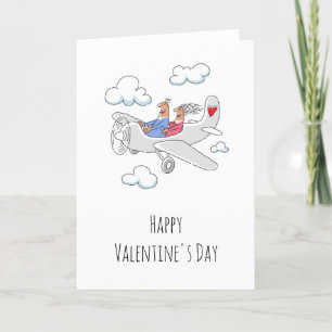 Happy Valentine's Day Red Heart Lovers Airplane Holiday Card