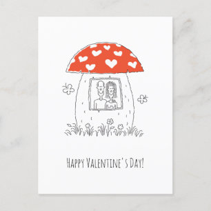Happy Valentine's Day Red Heart Mushroom Lovers Postcard