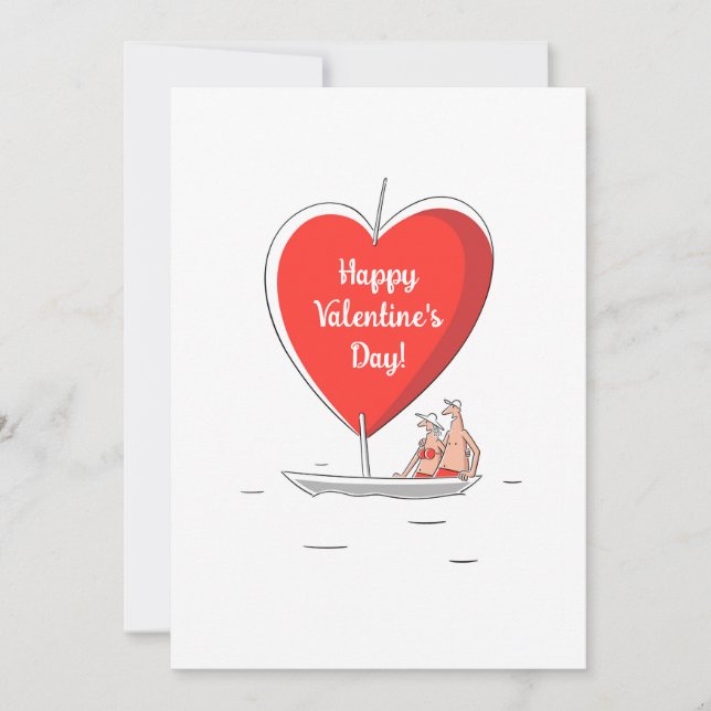 Happy Valentine's Day Red Heart Sailboat Lovers Holiday Card (Front)