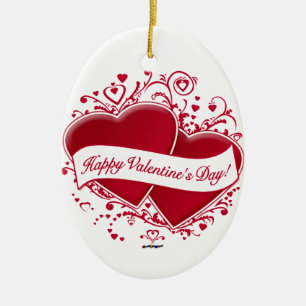Happy Valentine's Day! Red Hearts Ceramic Ornament