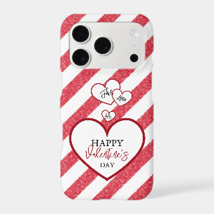 Happy Valentine's Day Red Hearts Chalk Stripes