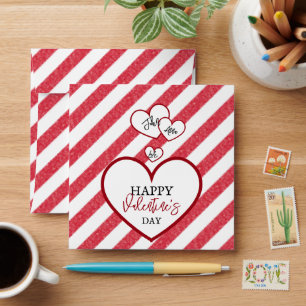 Happy Valentine's Day Red Hearts Chalk Stripes Envelope
