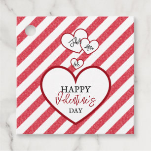 Happy Valentine's Day Red Hearts Chalk Stripes Favour Tags