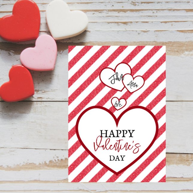 Happy Valentine's Day Red Hearts Chalk Stripes Holiday Card (Creator Uploaded)