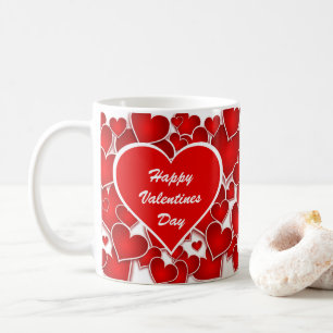 Happy Valentines Day Red Hearts Coffee Mug
