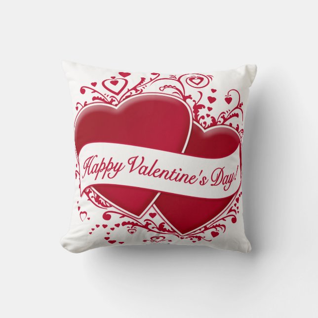 Happy Valentine's Day! Red Hearts Cushion (Front)