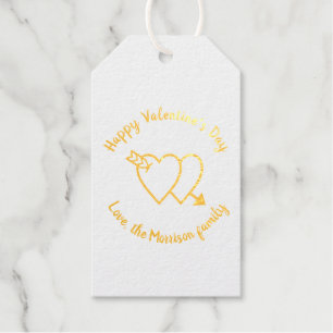 Happy Valentine's Day red hearts custom script Gift Tags