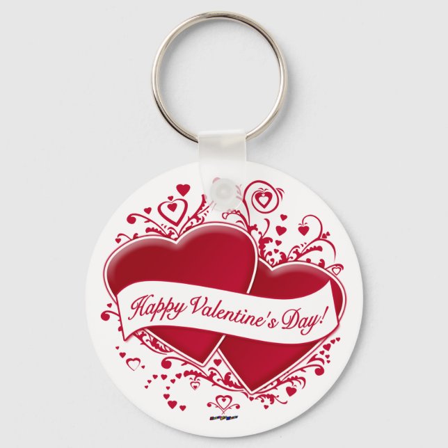 Happy Valentine's Day! Red Hearts Key Ring (Front)