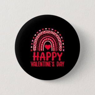 Happy Valentines Day Red Hearts Rainbow Leopard Wo 6 Cm Round Badge