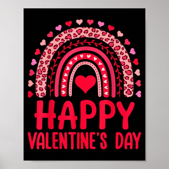 Happy Valentines Day Red Hearts Rainbow Leopard Wo Poster (Front)