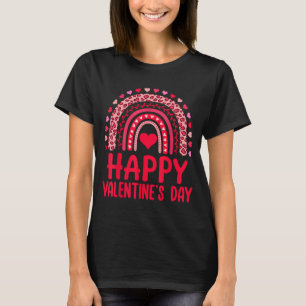 Happy Valentines Day Red Hearts Rainbow Leopard Wo T-Shirt