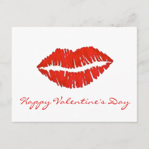 Happy Valentine's Day Red Lips Lipstick Kiss Love Holiday Postcard