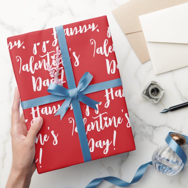 Happy Valentine's Day red modern script typography Wrapping Paper (Gifting)