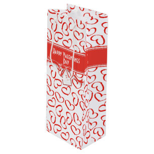Happy Valentine's Day Red Open Hearts Pattern Wine Gift Bag