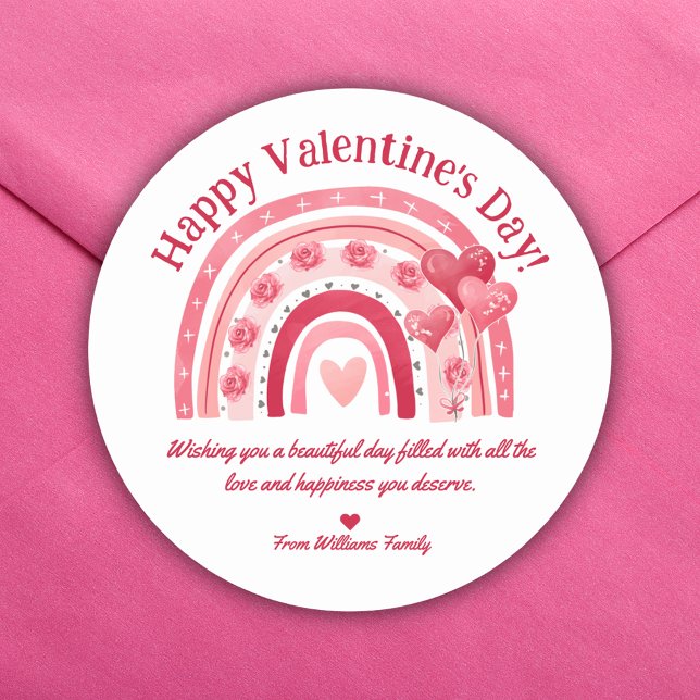 happy valentines day,red pink boho rainbow  classic round sticker (Creator Uploaded)
