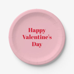 Happy Valentine's day, red pink cute Paper Plate
