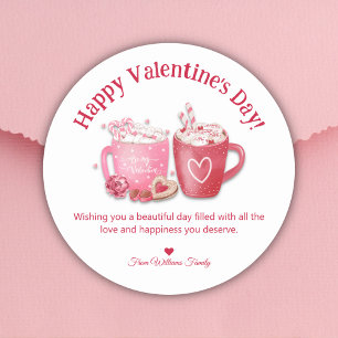 happy valentines day,red pink hot chocolate  classic round sticker
