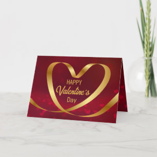 Happy Valentine's Day Red Ribbon Heart Gold Holiday Card