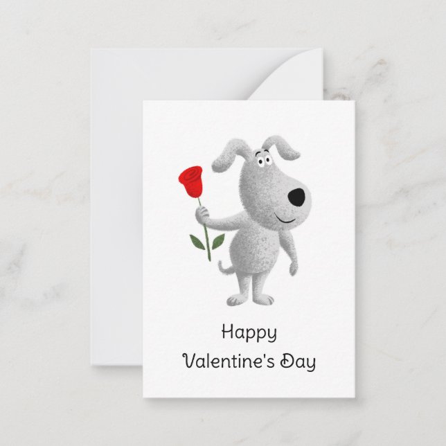 Happy Valentine's Day Red Rose Dog Puppy Card (Front)
