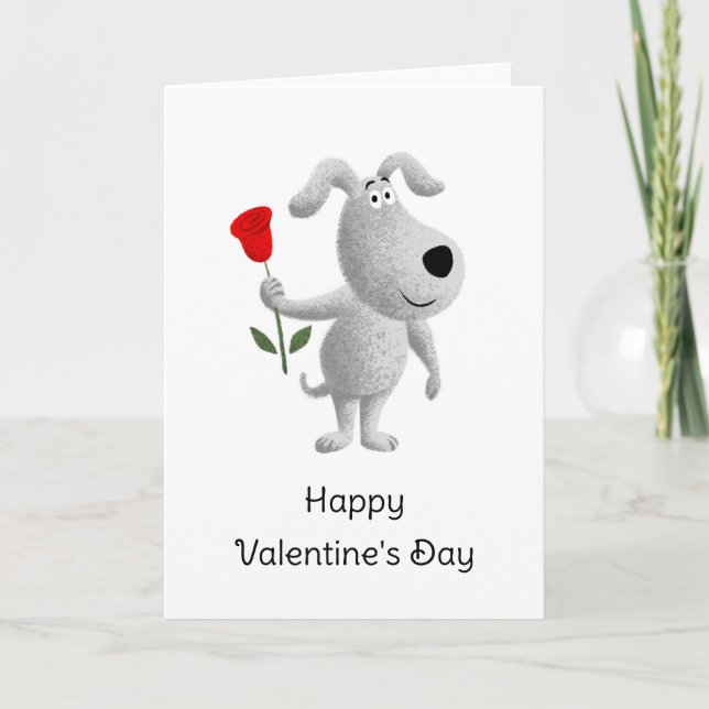 Happy Valentine's Day Red Rose Dog Puppy Holiday Card (Front)