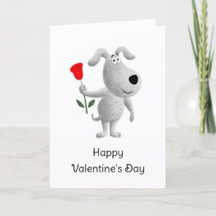 Happy Valentine's Day Red Rose Dog Puppy Holiday Card