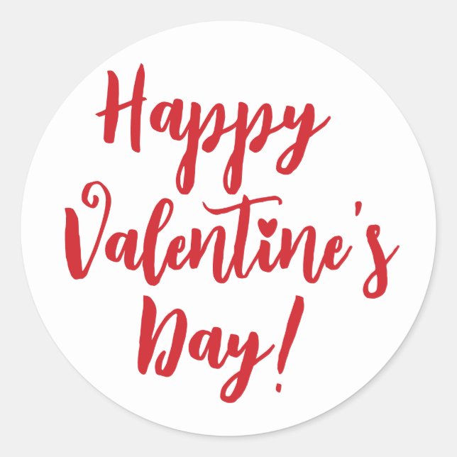 Happy Valentine's Day red script typography modern Classic Round Sticker (Front)