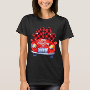 Happy Valentine's Day Red Truck Buffalo Plaid Hear T-Shirt