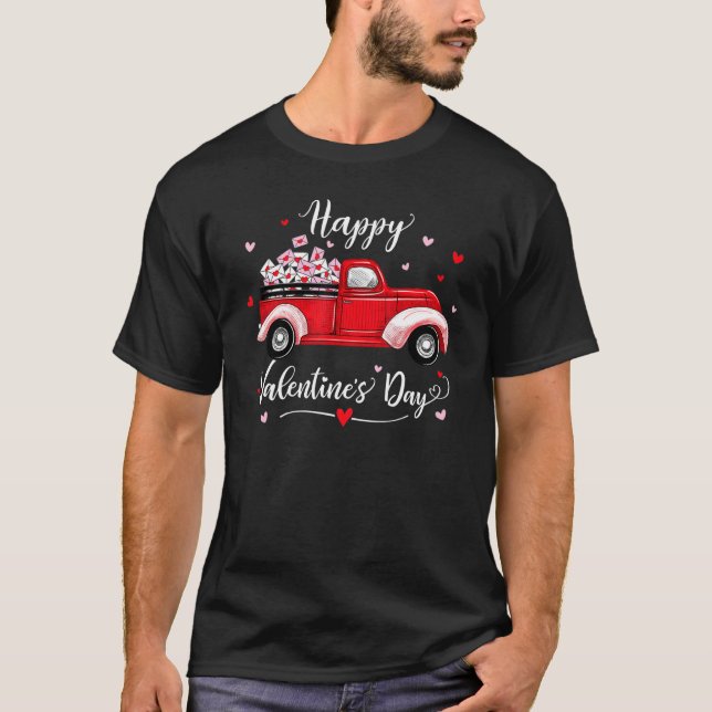 Happy Valentines Day Red Truck Cute Letters Postal T-Shirt (Front)