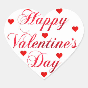 HAPPY VALENTINE's DAY Red White Glitter Heart Heart Sticker