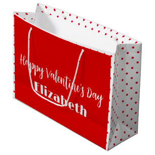 Happy Valentine's Day Red White Name Text Template Large Gift Bag