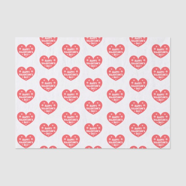 happy valentines day retro cure red heart pattern tissue paper (Front)