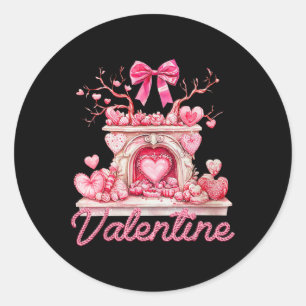 Happy Valentine's Day Retro Fireplace Pink Hearts Classic Round Sticker