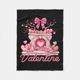Happy Valentine's Day Retro Fireplace Pink Hearts Fleece Blanket