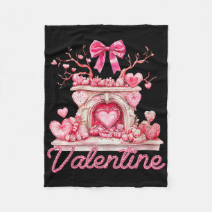 Happy Valentine's Day Retro Fireplace Pink Hearts Fleece Blanket