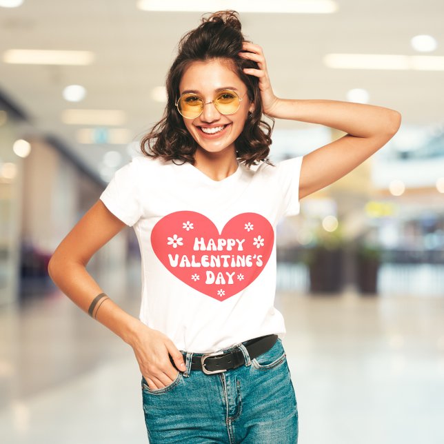 happy valentines day retro heart red white flowers T-Shirt (Creator Uploaded)