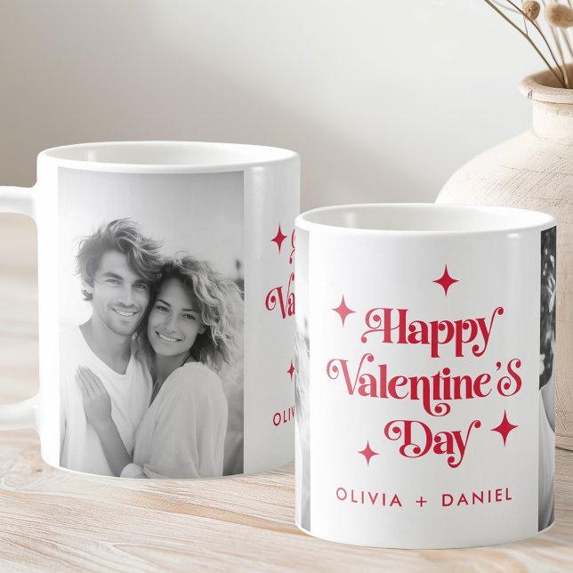 Happy Valentines day retro stars red photo Coffee Mug (Happy Valentines day retro stars red photo Coffee Mug)