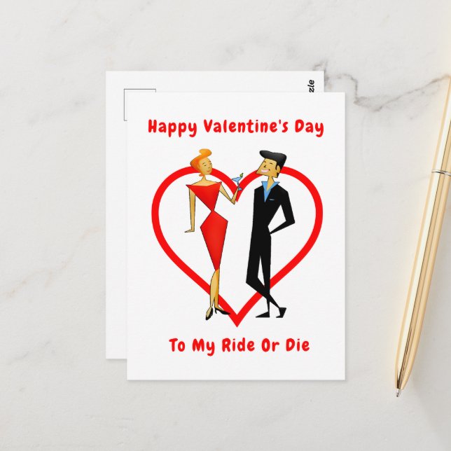 Happy Valentine's Day Ride or Die Postcard (Front/Back In Situ)