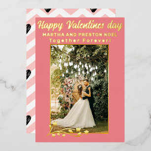Happy Valentines day Romantic 2 Newlywed Photo Foil Holiday Card