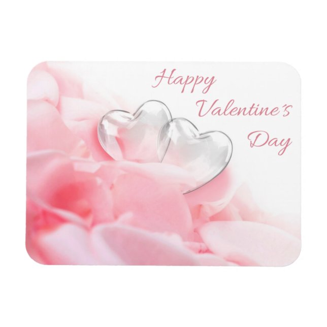 Happy Valentine's Day Romantic Glass Hearts Magnet (Horizontal)