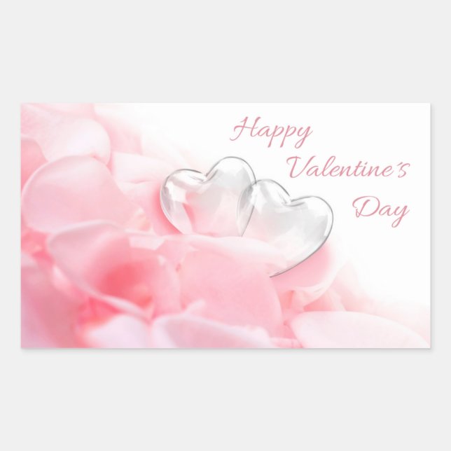 Happy Valentine's Day Romantic Glass Hearts Rectangular Sticker (Front)