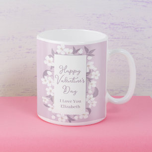 Happy Valentine's Day Romantic Pink Floral Custom Coffee Mug
