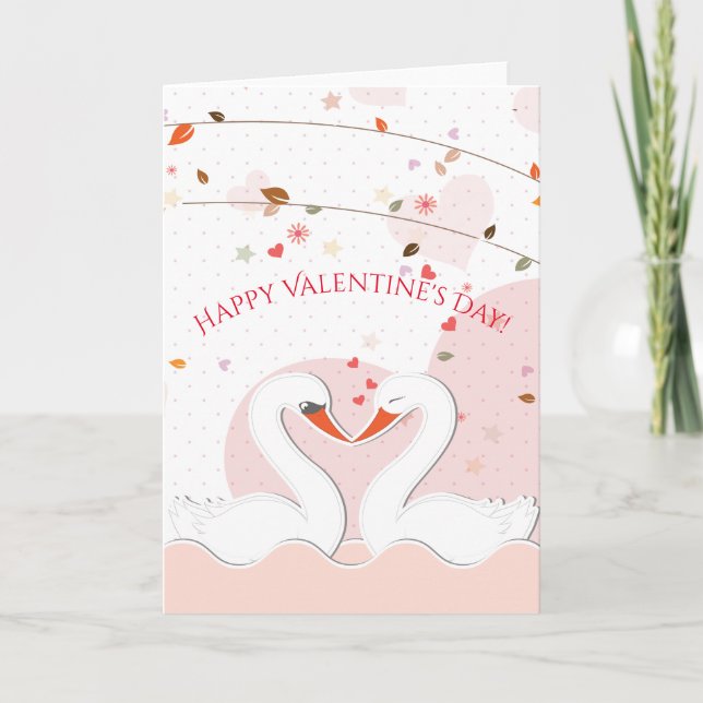 Happy Valentine's Day Romantic Swans Hearts Holiday Card (Front)