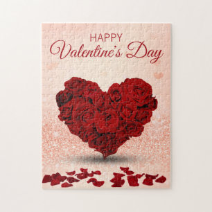 Happy Valentine's Day Rose Bouquet Heart Jigsaw Puzzle