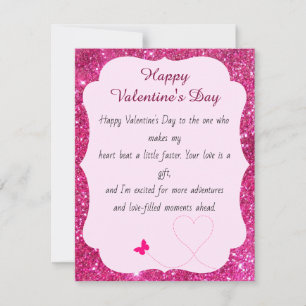 Happy Valentine's Day Rose Pink Blush Glitter Card