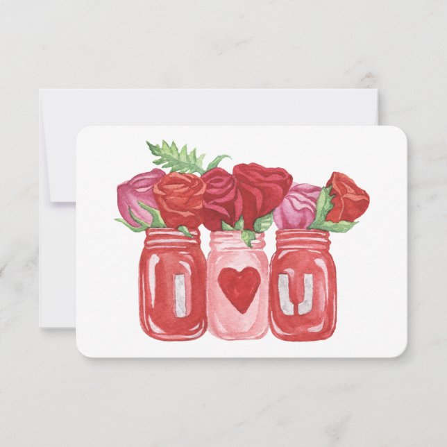 Happy Valentine's Day Roses Mason Jar Card (Front)