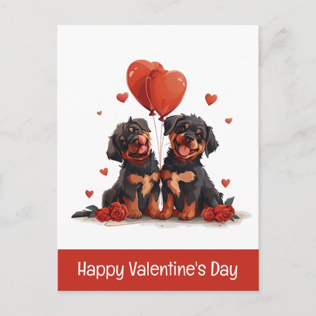 Happy Valentines Day Rottweiler Dogs Holiday Postcard (Front)