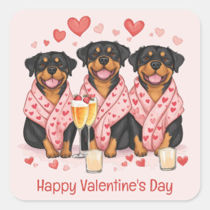 Happy Valentines Day Rottweiler Dogs Square Sticker