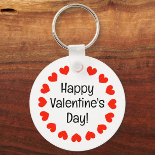 Happy Valentine's Day round red hearts custom Key Ring