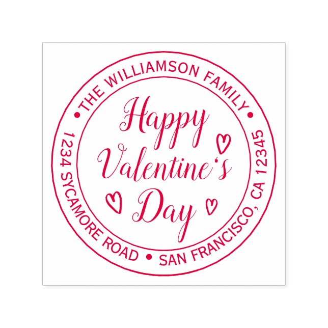 Happy Valentine's Day Round Return Address Self-inking Stamp (Design)